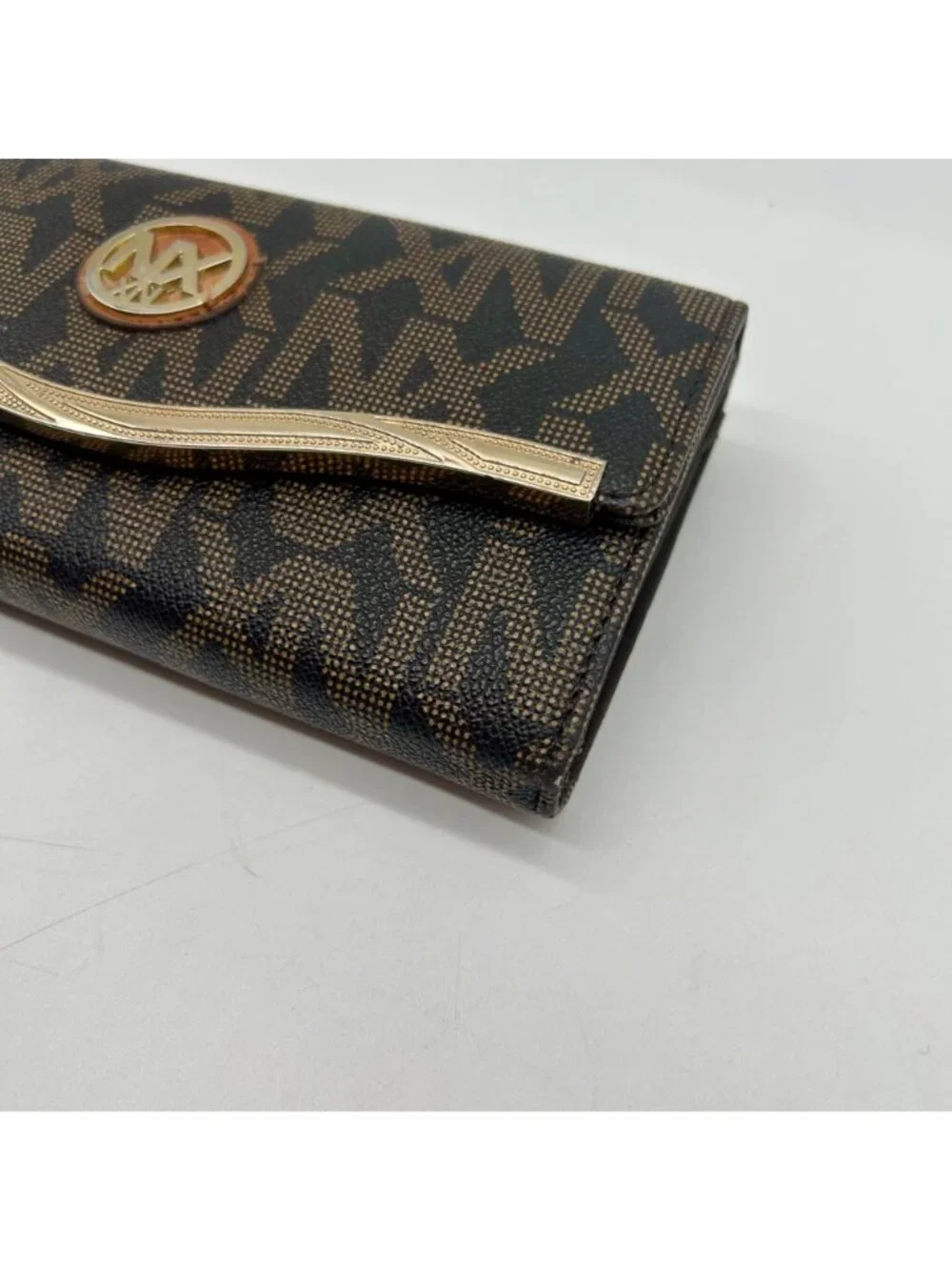 Nxxn Brown Monogram Print Pebbled Faux Leather Wallet